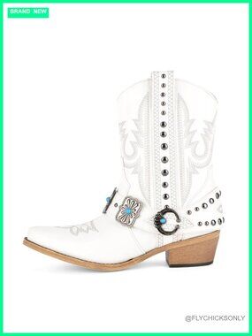 Western Ankle Boots Faux Leather Pointed Toe Block Heel Cowgirl Boots